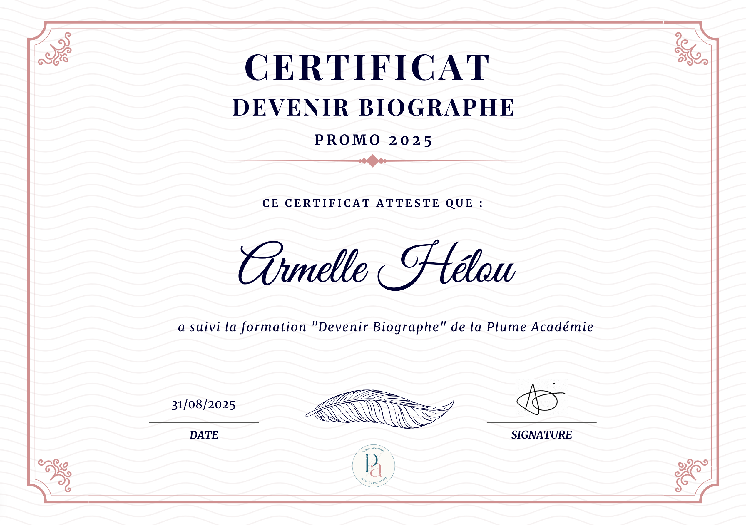 certificat de formation Devenir Biographe